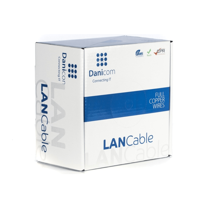 DANICOM Cat6a netwerkkabel op rol 100m soepel PVC (Fca) - dubbel afgeschermd