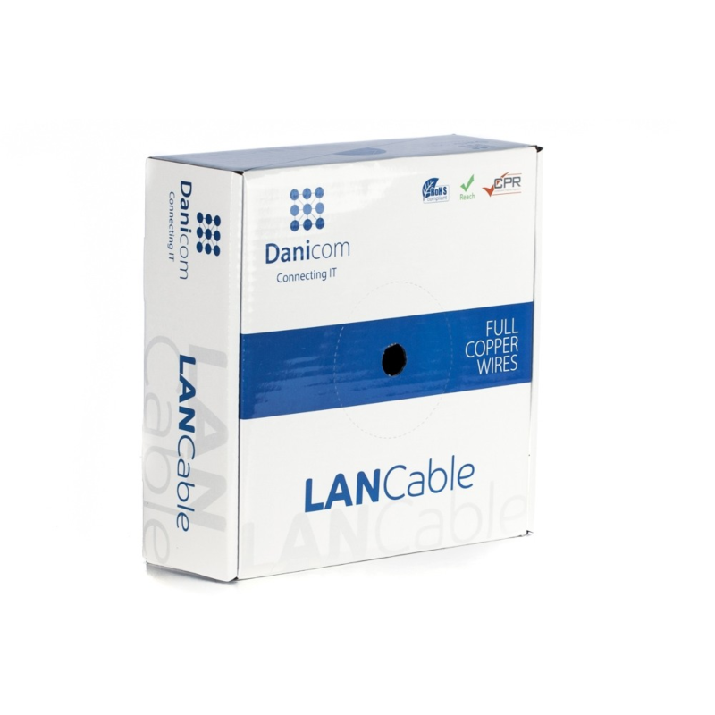 DANICOM Cat6 netwerkkabel op rol 50m stug LSZH (Dca) - enkel afgeschermd