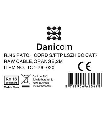 Cat7 netwerkkabel 2m oranje 100% koper - dubbel afgeschermd