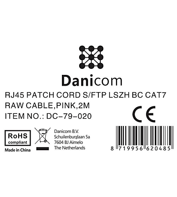 Cat7 netwerkkabel 2m roze 100% koper - dubbel afgeschermd