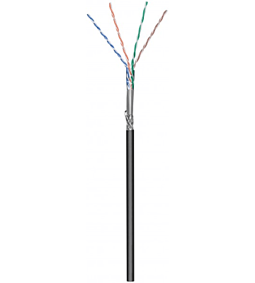 CAT6 netwerkkabel voor buiten op rol 305m stug zwart CCA - dubbel afgeschermd