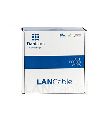 DANICOM Cat7 netwerkkabel op rol 100m stug LSZH (Dca) - dubbel afgeschermd