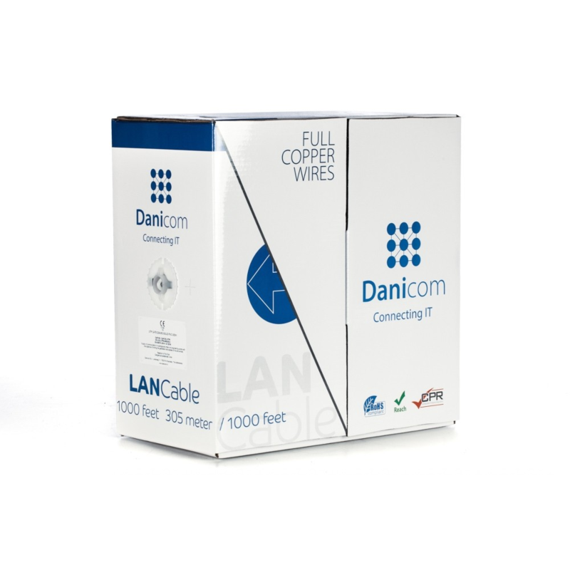 DANICOM Cat6 netwerkkabel op rol 305m stug LSZH (Dca) - niet afgeschermd