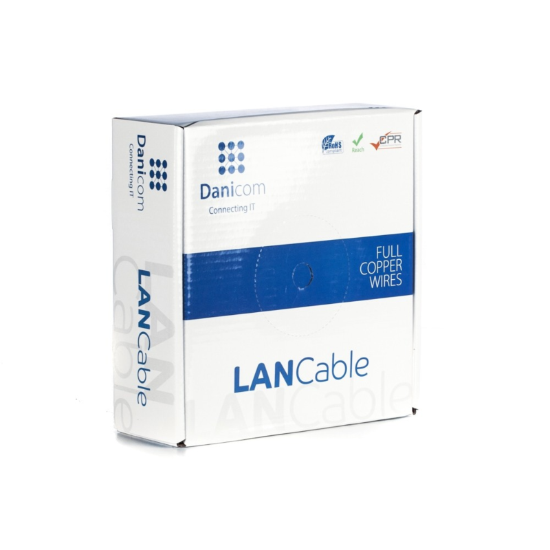 DANICOM Cat6a netwerkkabel op rol 50m stug LSZH (Dca) - niet afgeschermd