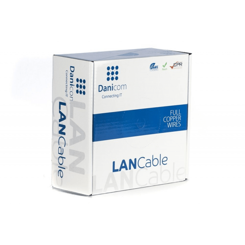 DANICOM Cat6 netwerkkabel op rol 100m stug LSZH (Dca) - enkel afgeschermd