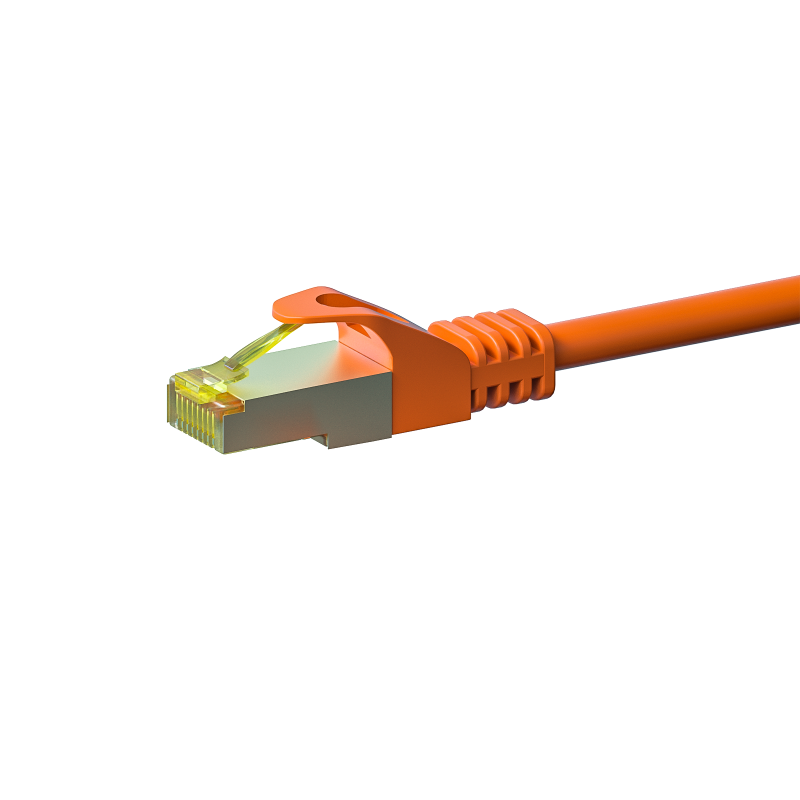 Cat7 netwerkkabel 0,25m oranje 100% koper - dubbel afgeschermd