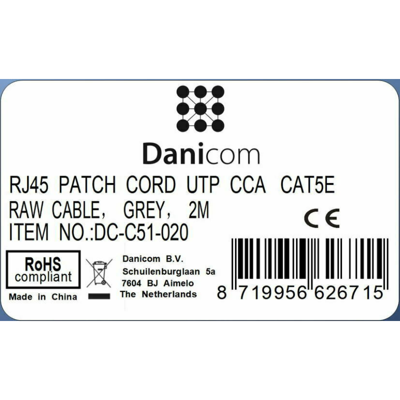 CAT5e netwerkkabel 2m grijs - niet afgeschermd - CCA