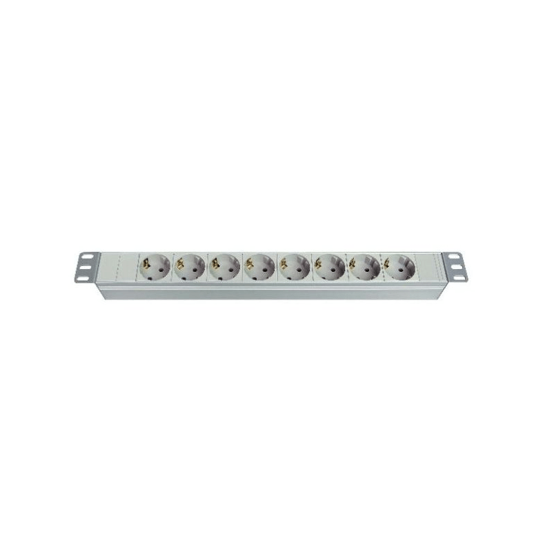 19 inch stekkerdoos, 8-voudig, zonder schakelaar, 2m kabel, wit