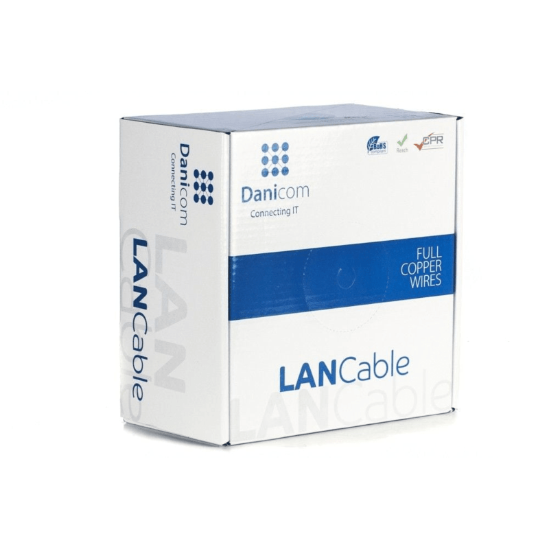 DANICOM Cat7 netwerkkabel op rol 100m stug LSZH (Dca) - dubbel afgeschermd