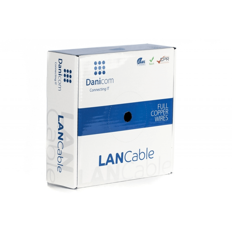DANICOM Cat6 netwerkkabel op rol 50m stug LSZH (Dca) - enkel afgeschermd