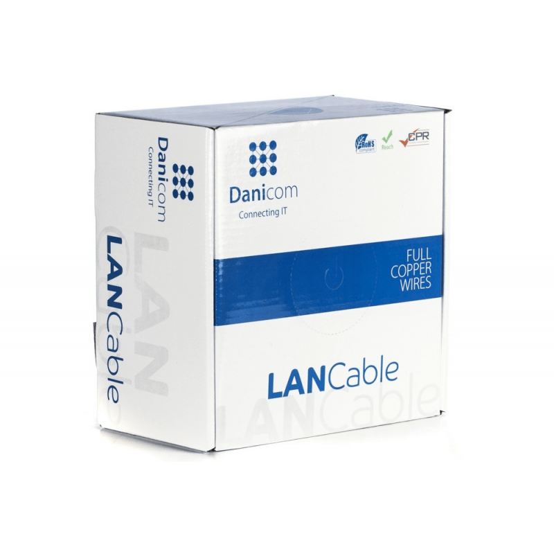 DANICOM Cat6a netwerkkabel op rol 100m stug LSZH (Dca) - dubbel afgeschermd