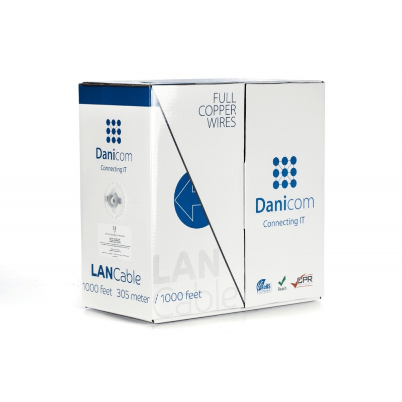 DANICOM Cat6 netwerkkabel op rol 305m stug LSZH (Dca) - niet afgeschermd
