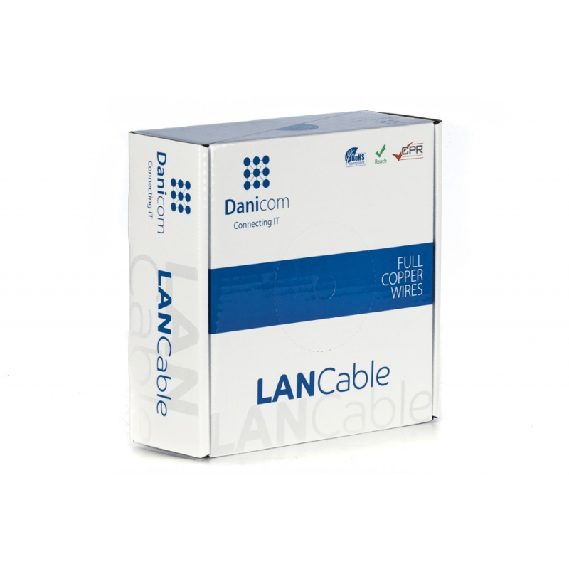 DANICOM Cat6 netwerkkabel op rol 50m stug LSZH (Dca) - niet afgeschermd