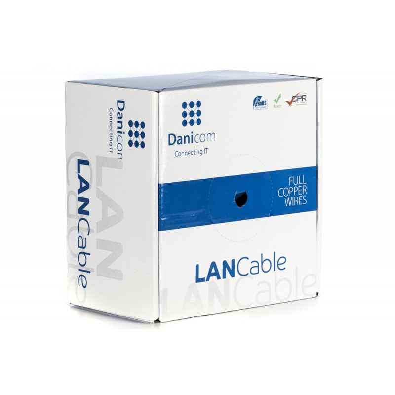 DANICOM Cat6a netwerkkabel op rol 100m stug LSZH (Dca) - niet afgeschermd
