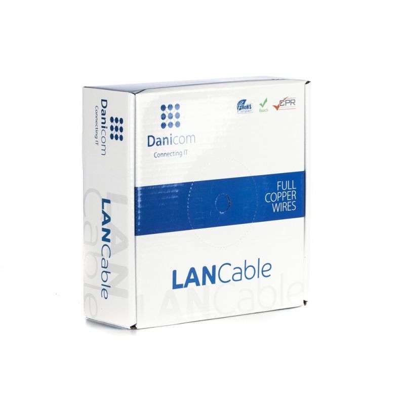 DANICOM Cat6a netwerkkabel op rol 50m stug LSZH (Eca) - niet afgeschermd