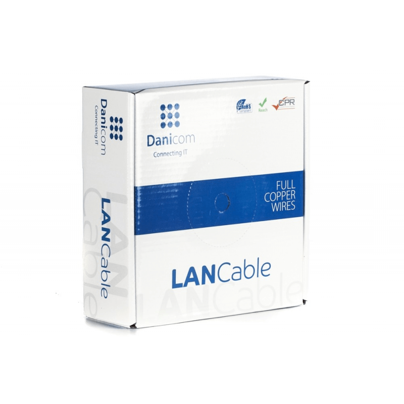 DANICOM Cat6a netwerkkabel op rol 50m stug LSZH (Eca) - niet afgeschermd