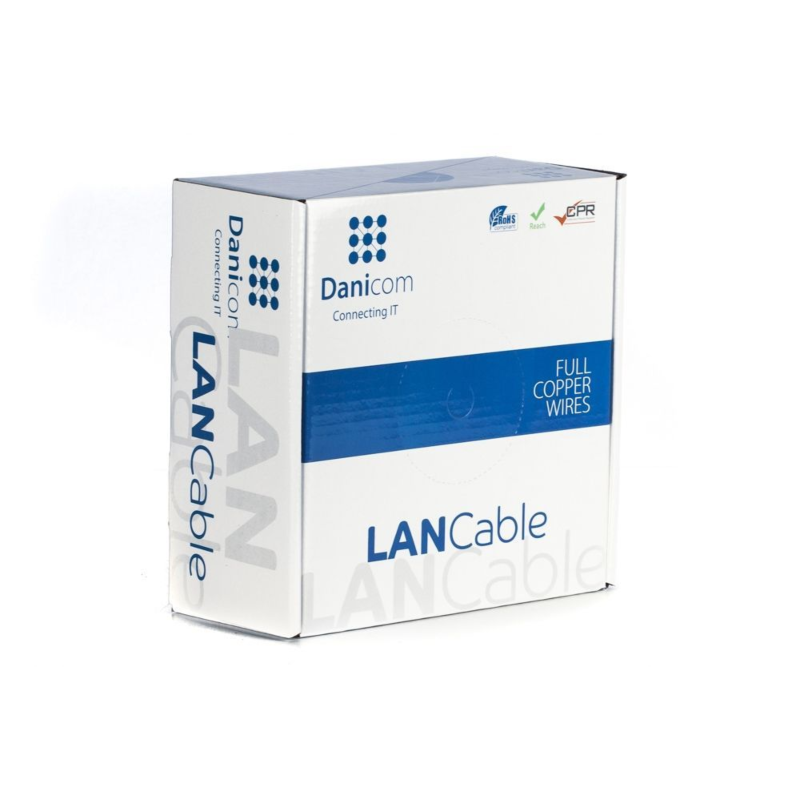 DANICOM Cat6 netwerkkabel op rol 100m stug LSZH (Dca) - enkel afgeschermd